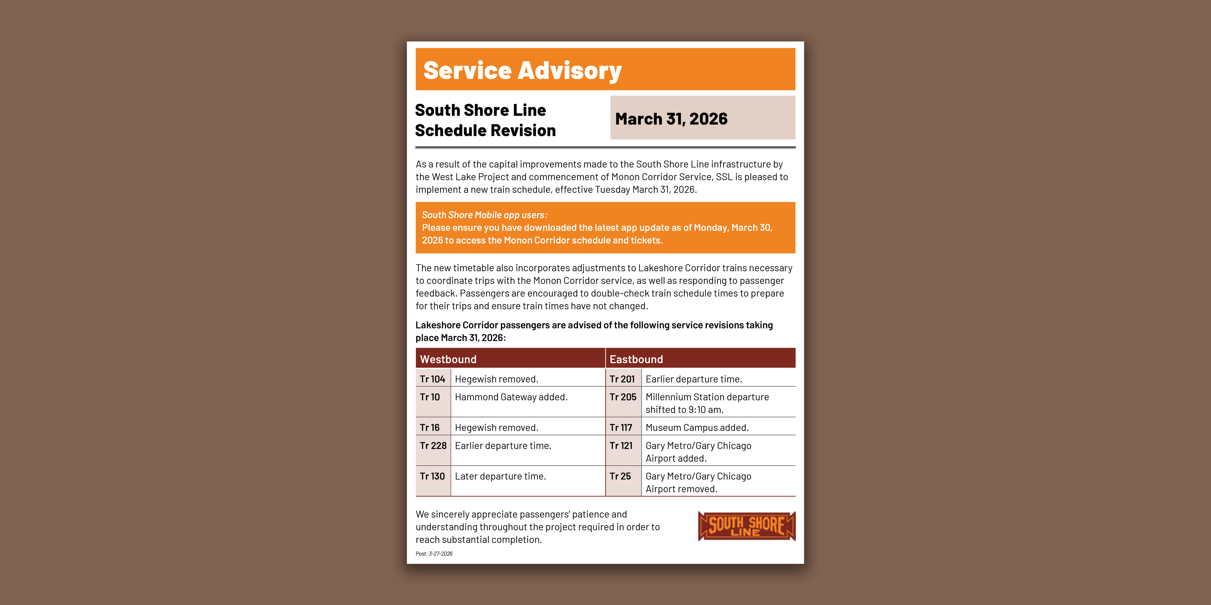 South Shore Line Alert Redesign